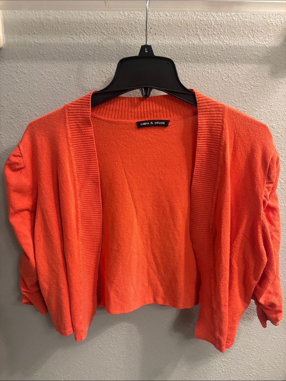 Cable & Gauge Bright Orange Cropped Open-Front Cardigan